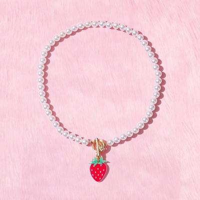 Retro Minimalist Strawberry and Cherry Pearl Choker Necklace for Women