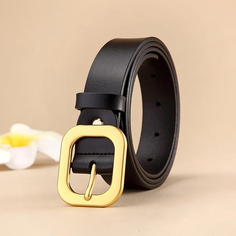 Women'S Belt Leather Retro Two-Layer Cowhide Black Belt Decorative Jeans Belt