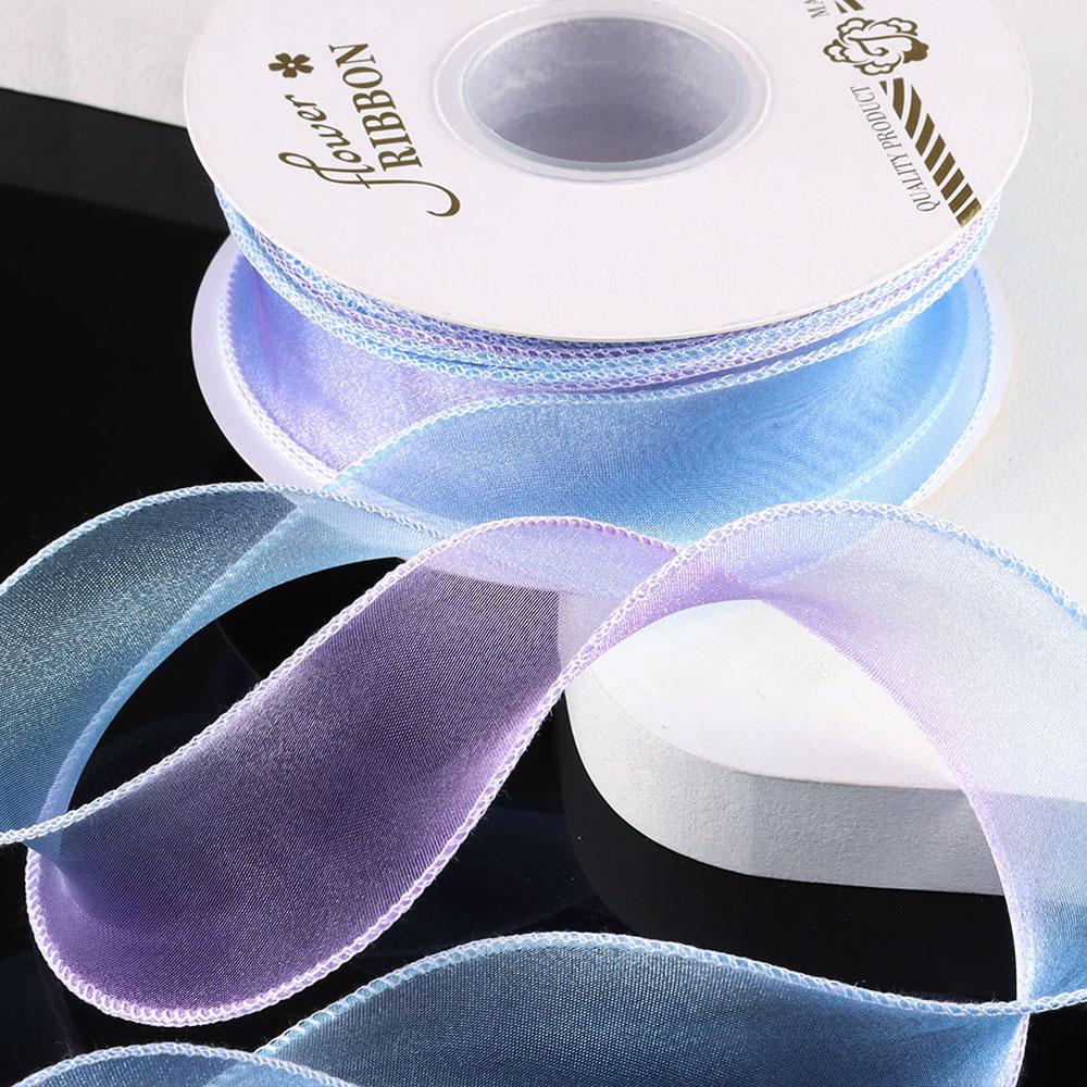 10Yards/Roll Gradient Color Chiffon Ribbon Organza Rainbow Border Wave for Bouquets Cake Bow Gift Wrapping Wedding Party Decor