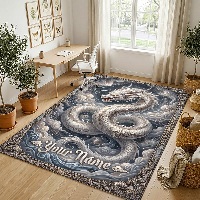 Dragon Phoenix Theme Crystal Velvet Rug Personalized Custom Name Text Soft Floor Mat Home Decor