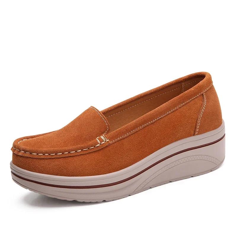 

Fashion Plattorm Height Increase Shoes Women Spring Wedges Mother Casual Loafers Ladies Non-slip Slip-on Flatform Walking Shoes 35 коричневый