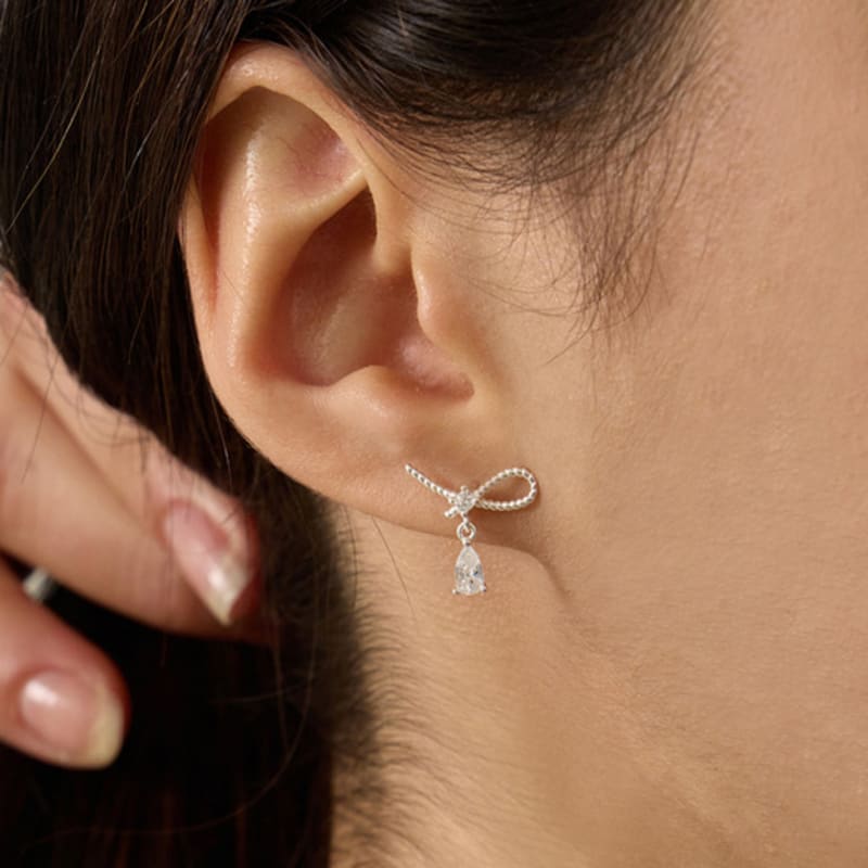 Eenie Beenie Ribbon Drop Silver Earrings ENJ24EW002