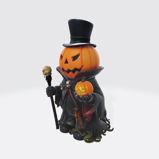Halloween Resin Scary Pumpkin Lantern, Tabletop Art Decor, Handcrafted Horror Pumpkin Light, Holiday Ornament Gift