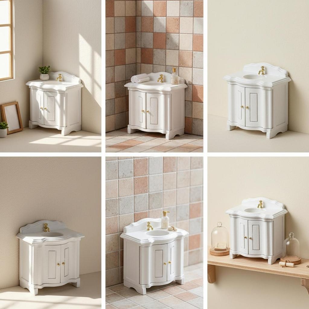 Dollhouse Basin with Cabinet Wooden for Diorama Hobbyists