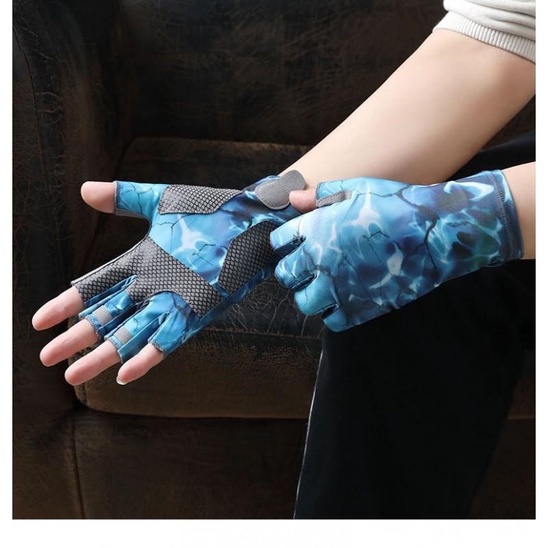 Men Women Fishing Gloves Outdoor UV Protection Anti Slip Breathable Ice Silk Half Finger Casting