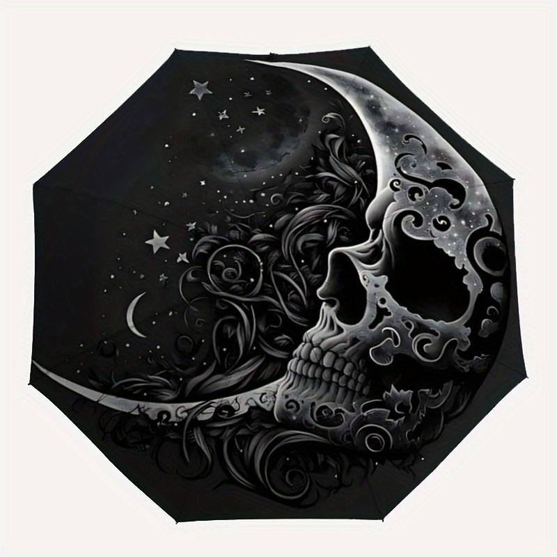 1pc Midnight Moonlit Skull Pattern Umbrella, Fashionable, Personalized, High-Value Folding Umbrella, a Must-Have for Summer, 8-Rib Durable Iron F