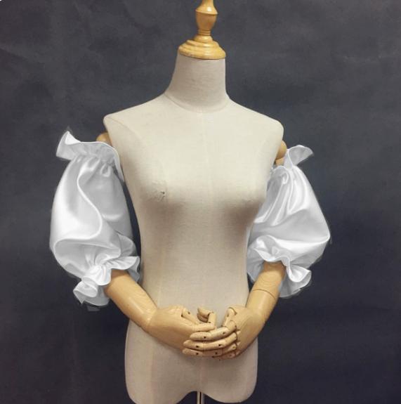 Detachable Satin Puff Arm Cuffs, Ruffled Elastic Bubble Sleeve Covers, Off Shoulder Fake Sleeves for Wedding Dress Bridal Gown Cosplay Costume