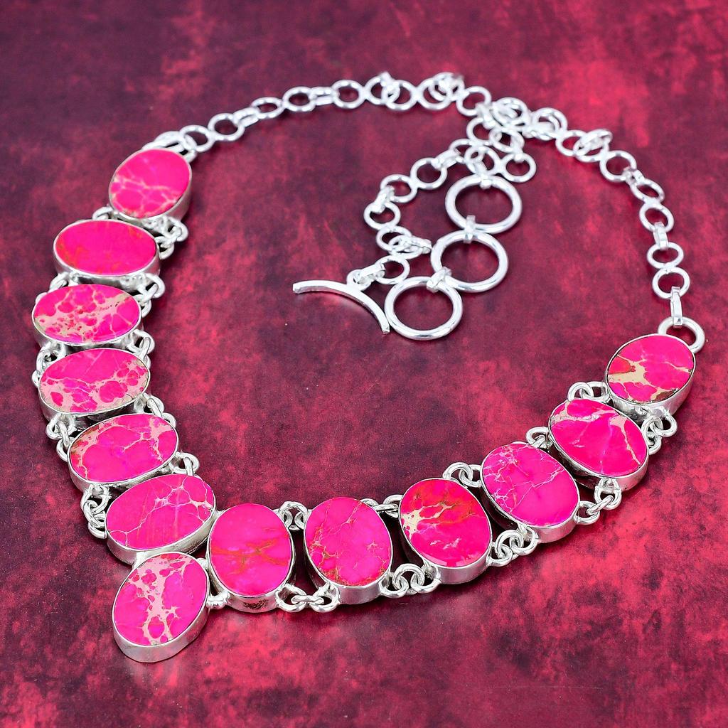 Pink Sea Sediment 925 Solid Sterling Silver Necklace with Adjustable Chain, Handmade Gemstone Jewelry Necklace For Memorial Day