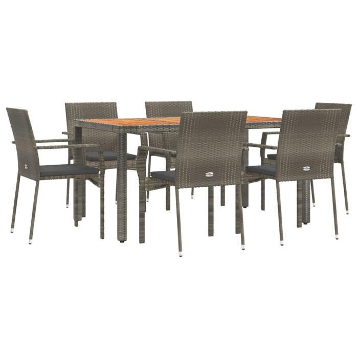 VidaXL Garden Dining Set and Cushions 7 Pcs Grey Rattan, Dining Set, Dining Set 3184996