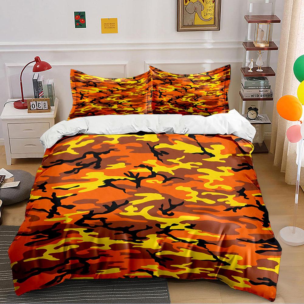 Camouflage Pattern Orange Bedding Duvet Cover Set Duvet Cover Pillowcases (1*Duvet Cover 2*Pillowcases, without duvet insert)