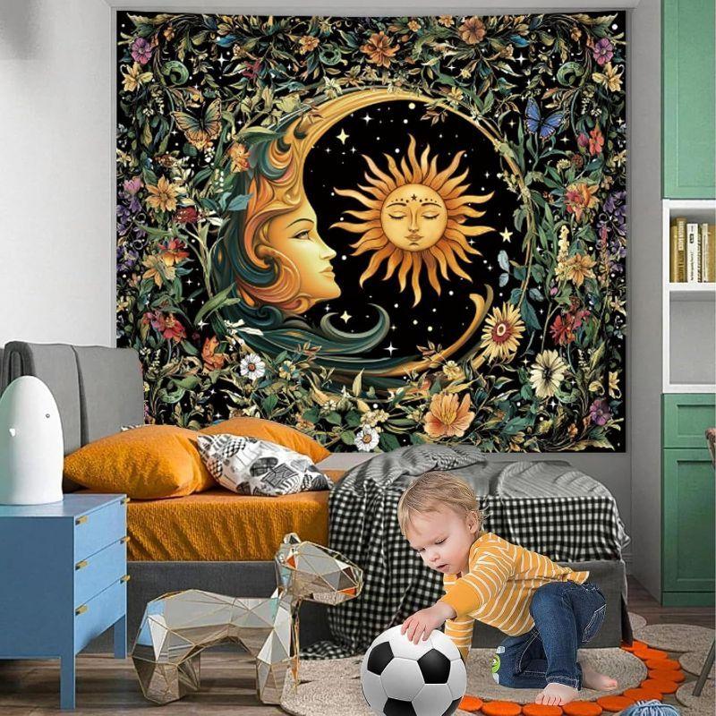 Boho Mandala Tree of Life Tapestry, Sun Moon Hippie Wall Hanging, Aesthetic Bedroom Dorm Living Room Decor