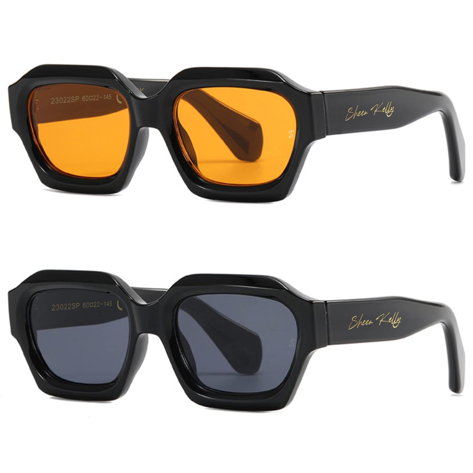 

Retro thick hexagonal sunglasses fashion super large square thick black dark color glasses [SHEEN KELLY] men s women s 90 s