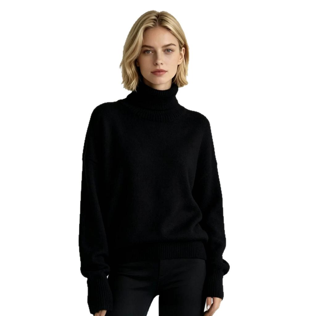 Russian Cross-border Bestseller Solid Color Basic Loose High-neck Pullover Sweater for Women, Casual Warm Pullover