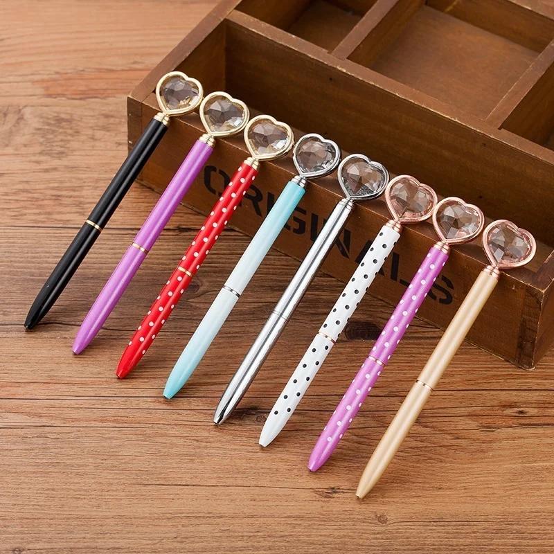 Kawaii Crystal Ballpoint Pen Fashion Girl Heart Shape Large Diamond Metal