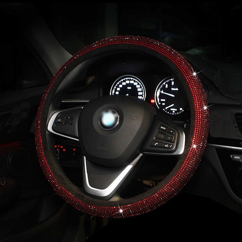 

Universal Bling Diamond Car Steering Wheel Cover Suitable for 14.5-15inch O-Type Rhinestone Crystal Car Interior Decrotion вино красного