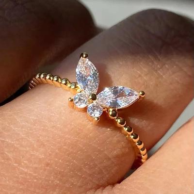 1 stuks Modieus Exquise Eenvoudige Vlinder Enkele Ring Modieus Exquise Ingezette Synthetische Zirkonia Ring Dagelijkse Bijpassende Ring