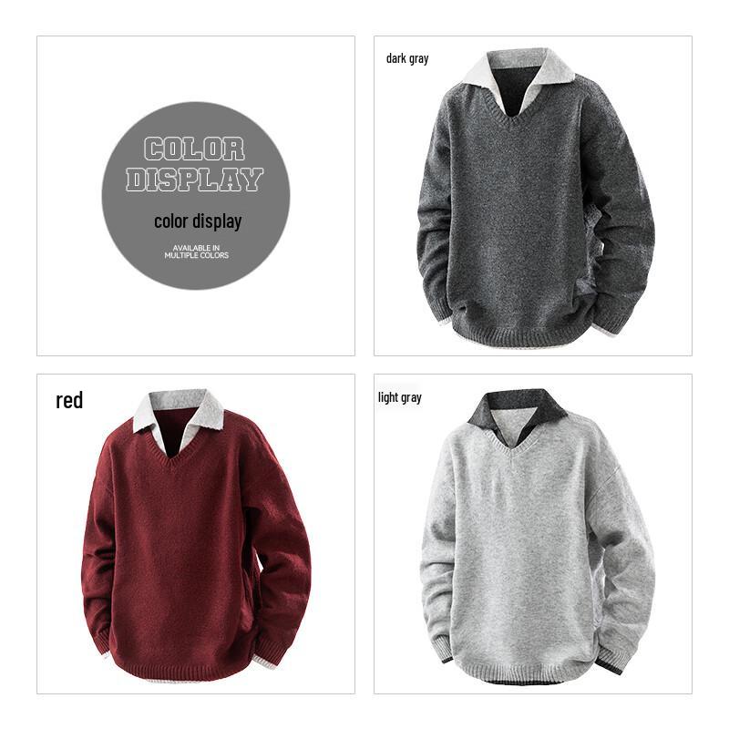 ROMON Men's Faux Layered V-Neck Knit Sweater
