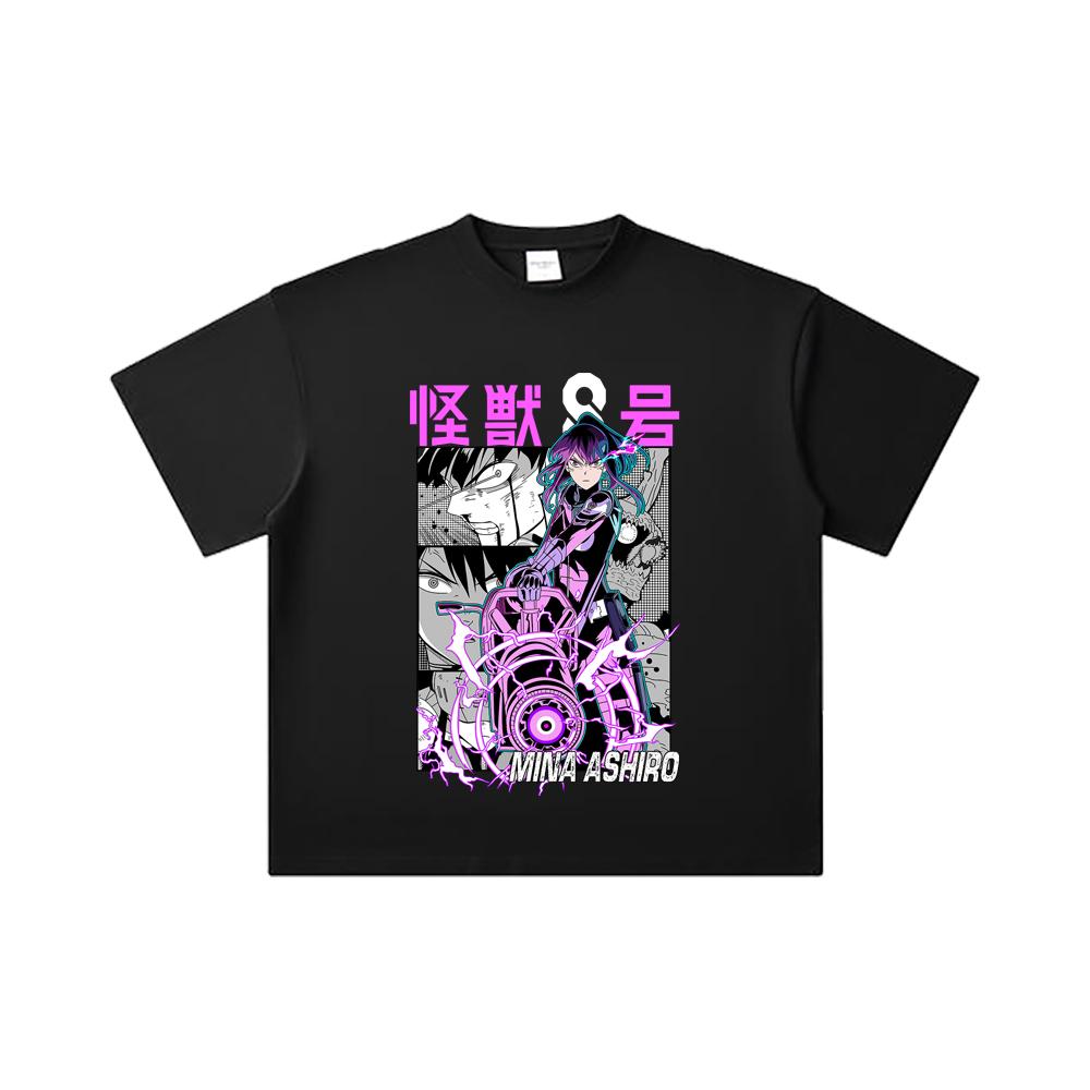 260 GSM Double Yarn 32 Count 100% Cotton Kaiju No 8 V15 Mina Print Unisex Heavy Cotton T Shirt