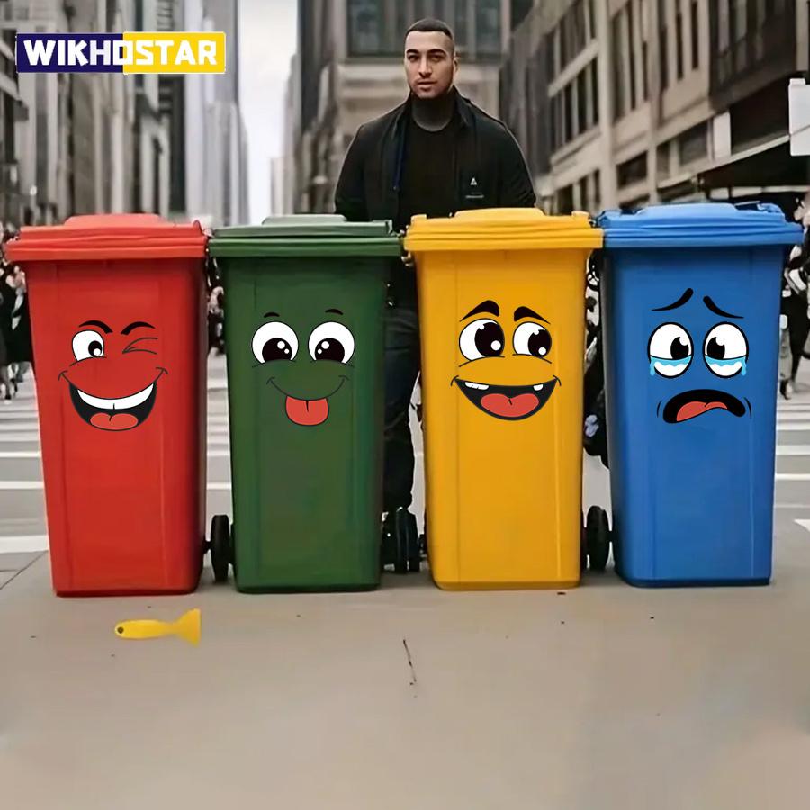 4 sheets/Set Cartoon Face Stickers,Self-Adhesive, Plastic Surface Compatible,Home Decoration Suitable for Trash Can, oilet Decor