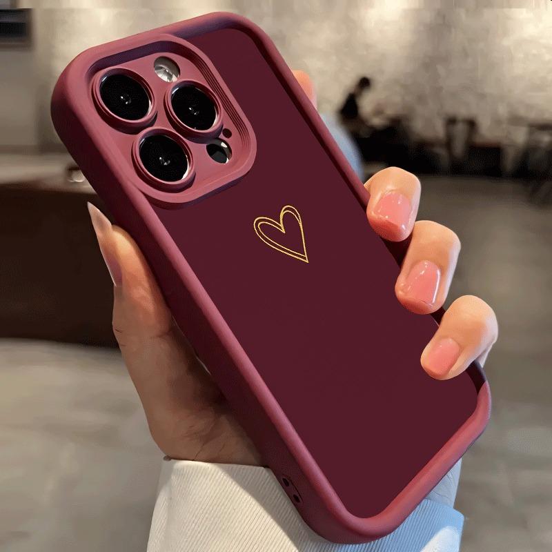 Golden Heart Pattern On Burgundy Background Phone Case For iPhone 17 16 15 Pro Max 14 13 12 11 XS X XR 7 8 Plus 16E 17 Air Cover