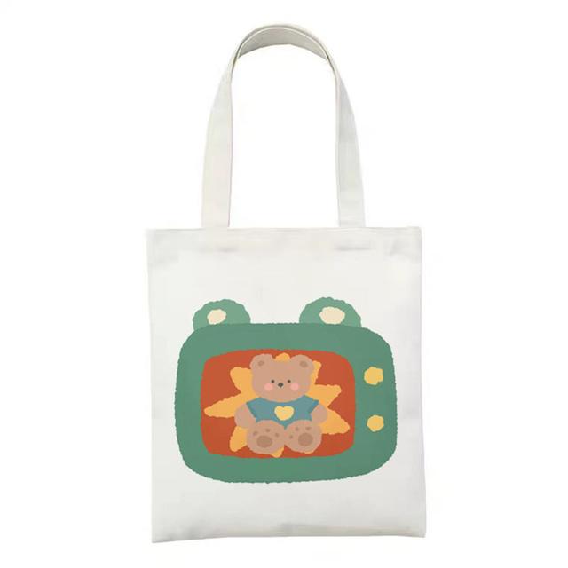 Canvas Women Shopping Bag Large Cute Bear Print Tote Bag Fashion Harajuku Female Shoulder Bags Travel Ladies Shopper Bags
