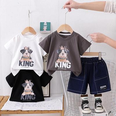 Kinder Kurzarm Set Sommer Junge Cartoon Hund T-Shirt Jeansshorts Zweiteiliges Set Modische Kleidung Für Babyjungen