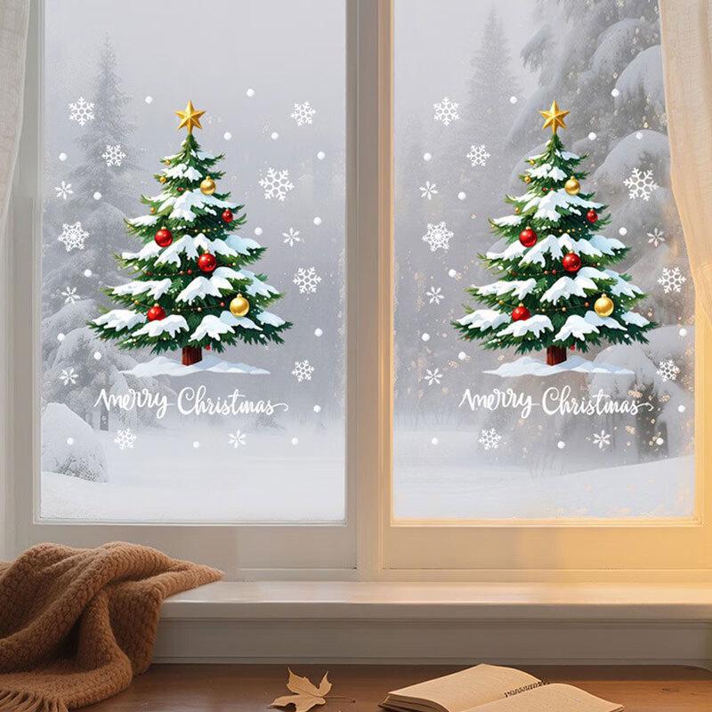 Christmas Green Snowflake Tree Static Window Decal