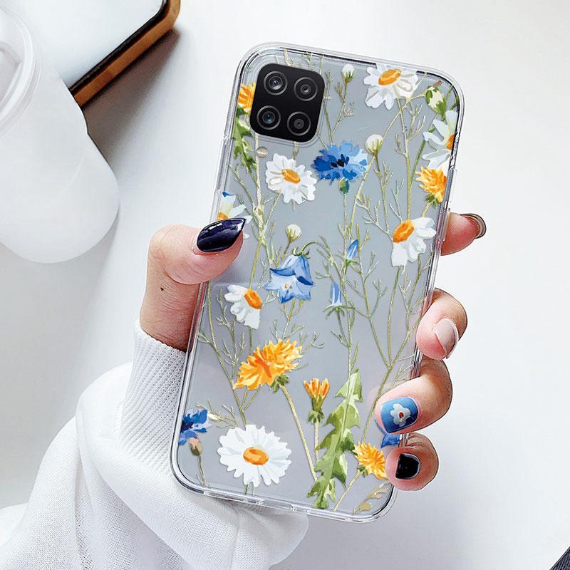 Phone Case For Samsung A12 M12 F12 Floral Silicon Cover For Samsung Galaxy A12 5G Fundas Coque Transparent Soft Capas Flower TPU