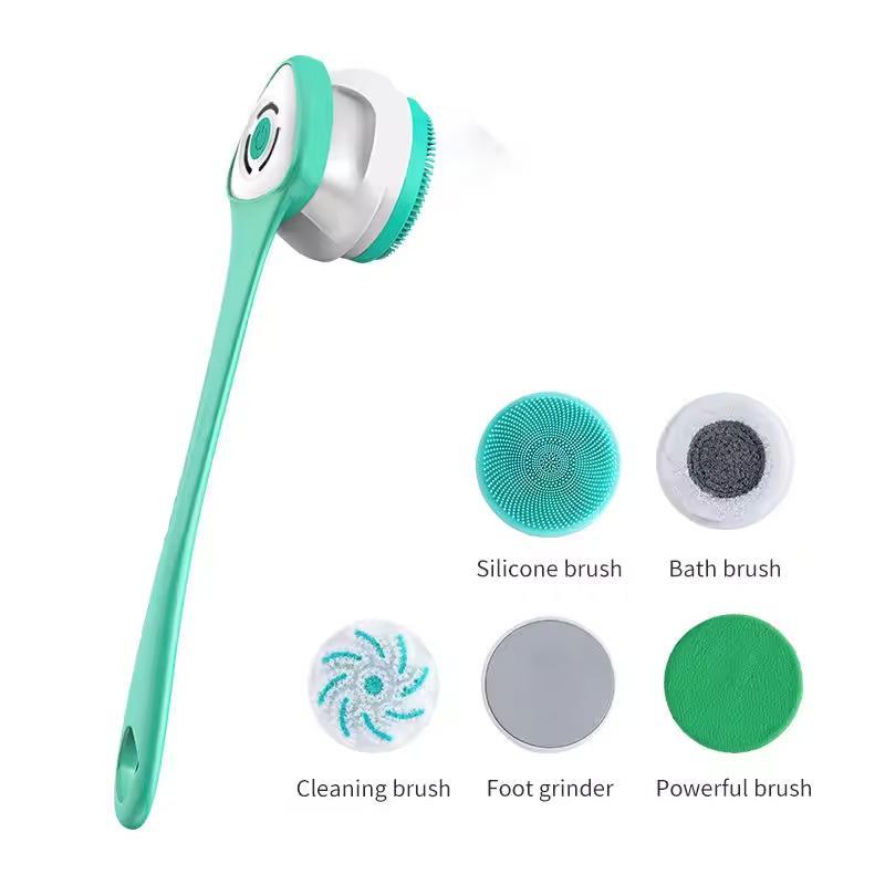 Rechargeable Electric Body Shower Brush - 5 Rotating Shower Brush Heads for Deep Cleansing and Exfoliation