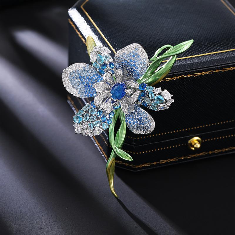 

Новая высококачественная брошь-цветок из фиолетового золота, инкрустированная цирконием, элегантная брошь-цветок в форме капли масла, аксессуары для одежды