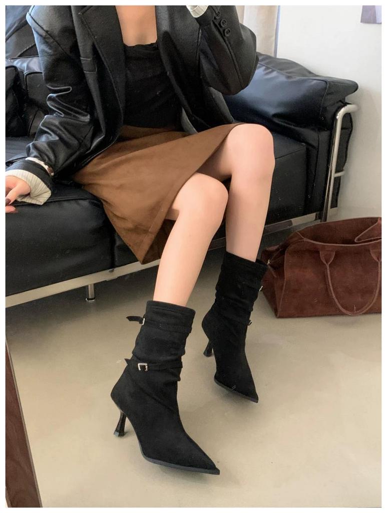 2025 Sexy Pointed Toe Women Boots Autumn High Heels Shoes Luxury Chelsea Boots Party Stiletto Pumps New Plus Size 40 Mujer Botas
