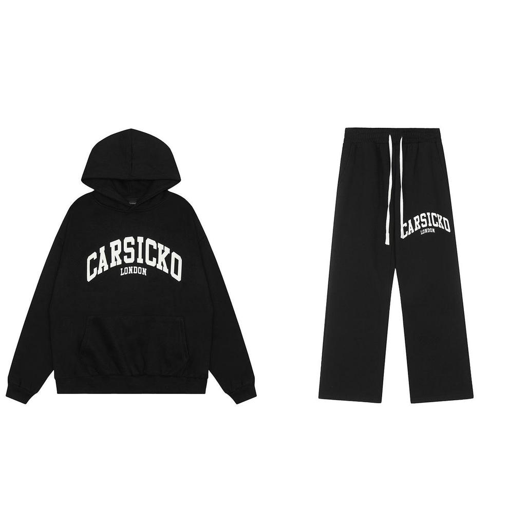 Set Casual de Jogging cu Imprimeu Inimă Carsicko High Street: Hanorac și pantaloni de trening din catifea pentru cupluri.