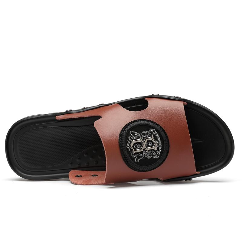 Genuine Leather Non-slip Slippers Men Beach Flip Flops Comfortable Summer Shoes Men Classics Casual Home Slipper Plus Size 39-49