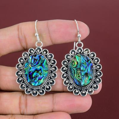 Abalone kagyló drágakő fülbevaló 925 sterling ezüst fülbevaló kézzel készített fülbevalók csodálatos abalone kagyló ékszer ajándékok barátnak ezüst ékszer