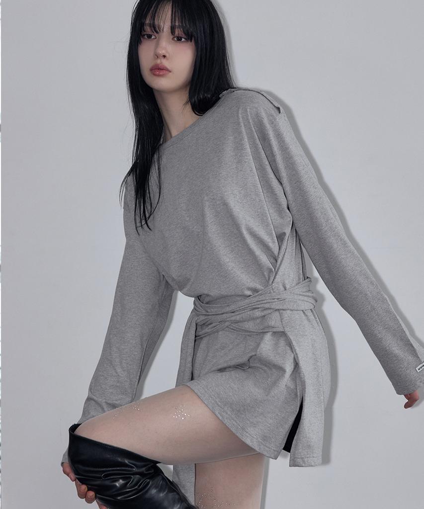 Lense Wrap-Tie Long Sleeve Tee Melange Gray