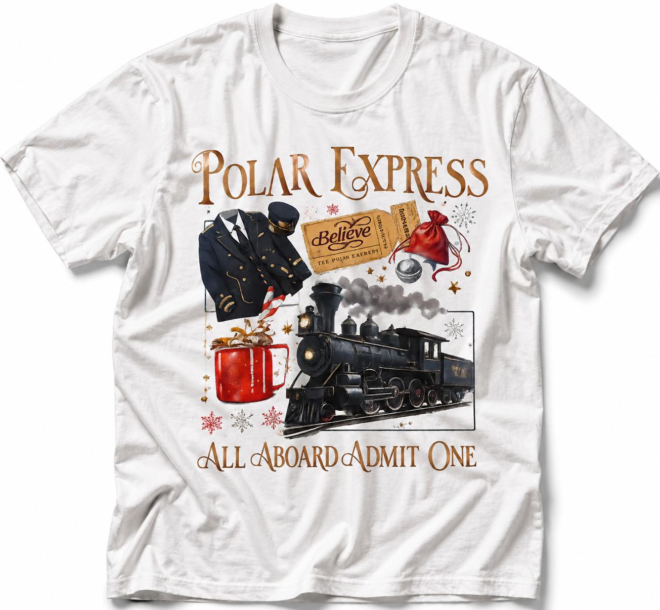 Polar Express Christmas T-Shirt “All Aboard Admit One” Train Believe S-3XL M