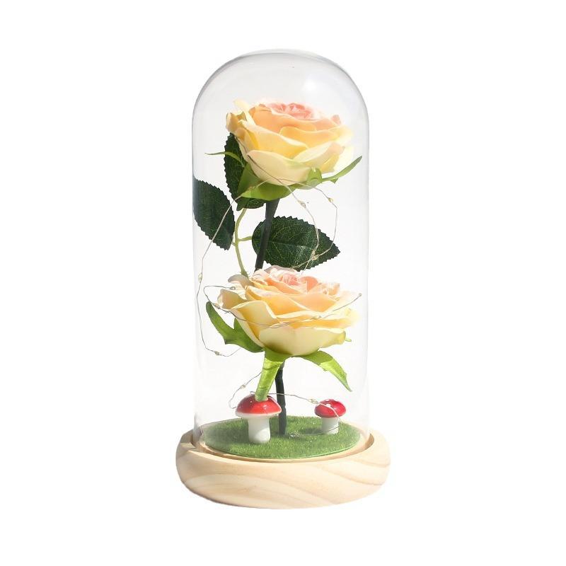 110 Valentine's Day gift high-end glass cover batch + bionic rose ornament finished silk flower lover