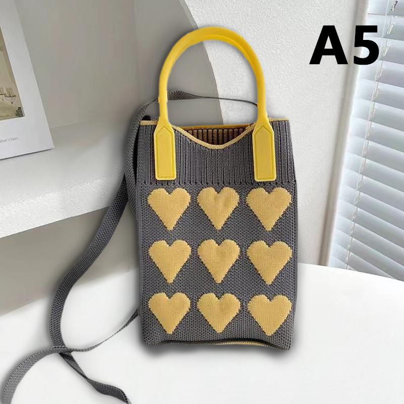 1/2/5pcs Korean Fashion Heart Knitted Mini Handbag Women Mobile Phone Shoulder Bags Girls Chic Cute Outdoor Crossbody Small Bags