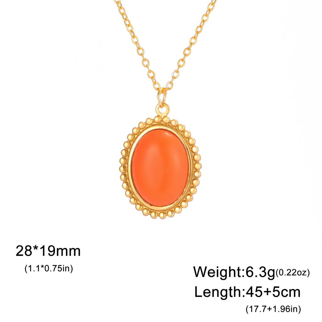 Oval Turquoise Pendant Necklace Women Stainless Steel Neck Chains Choker Blue Stone Jewelry Valentine's Day Gift