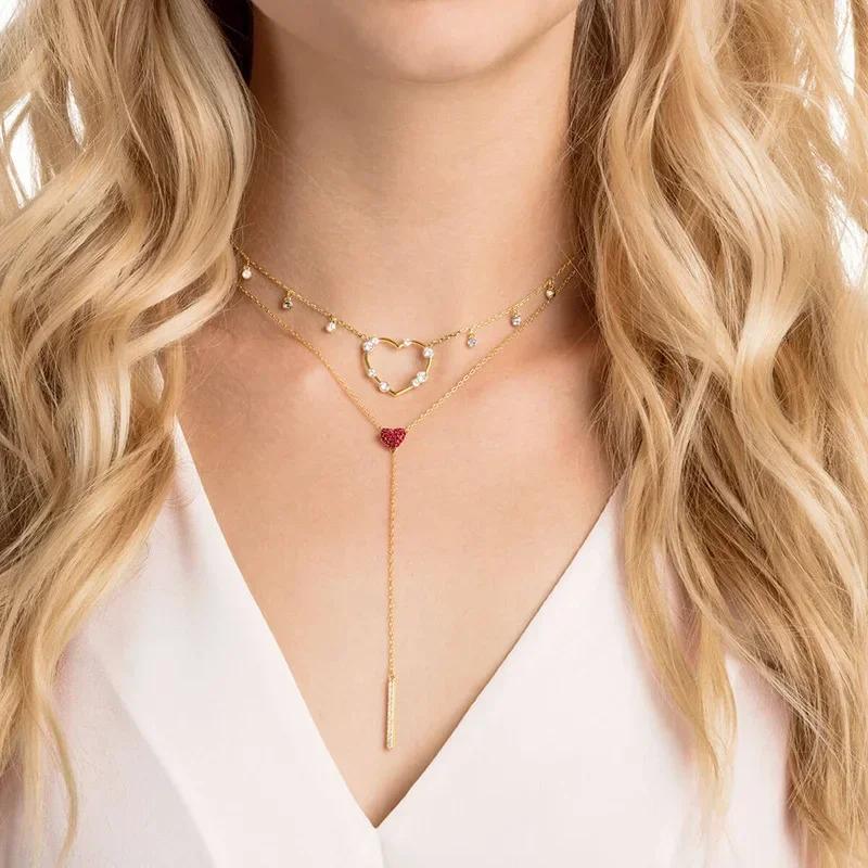 2026 New Trend Fine Jewelry Set Charming Heart Crystal Fashion Stainless Steel Necklace Earrings As a Anniversary Gift for Women