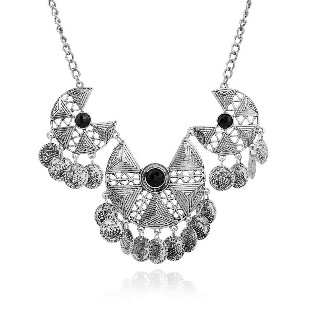 Bohemian Vintage Necklace For Women Gypsy Double Chain Coin Ethnic Tribal Statement Necklace Turkish Jewelry Collier
