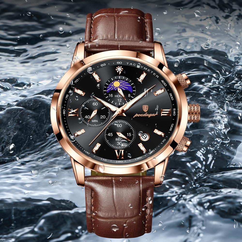 Luxury Sports Watch For Men Waterproof Luminous Date Chronograph Man Wristwatch Leather Quartz Men's Watches