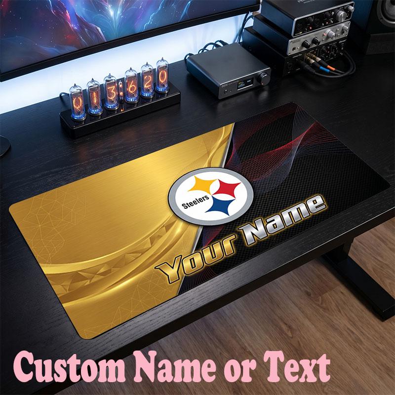 Pittsburgh Steelers Customized Name Text Mouse Pad, Large Desk Mouse Mat Personalized Home Office Present