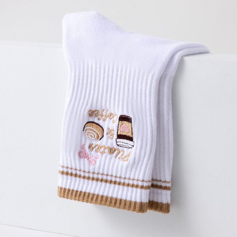 Harajuku Street Pilates Socks Breathable Cherry Embroidery Socks New Mid Tube Socks