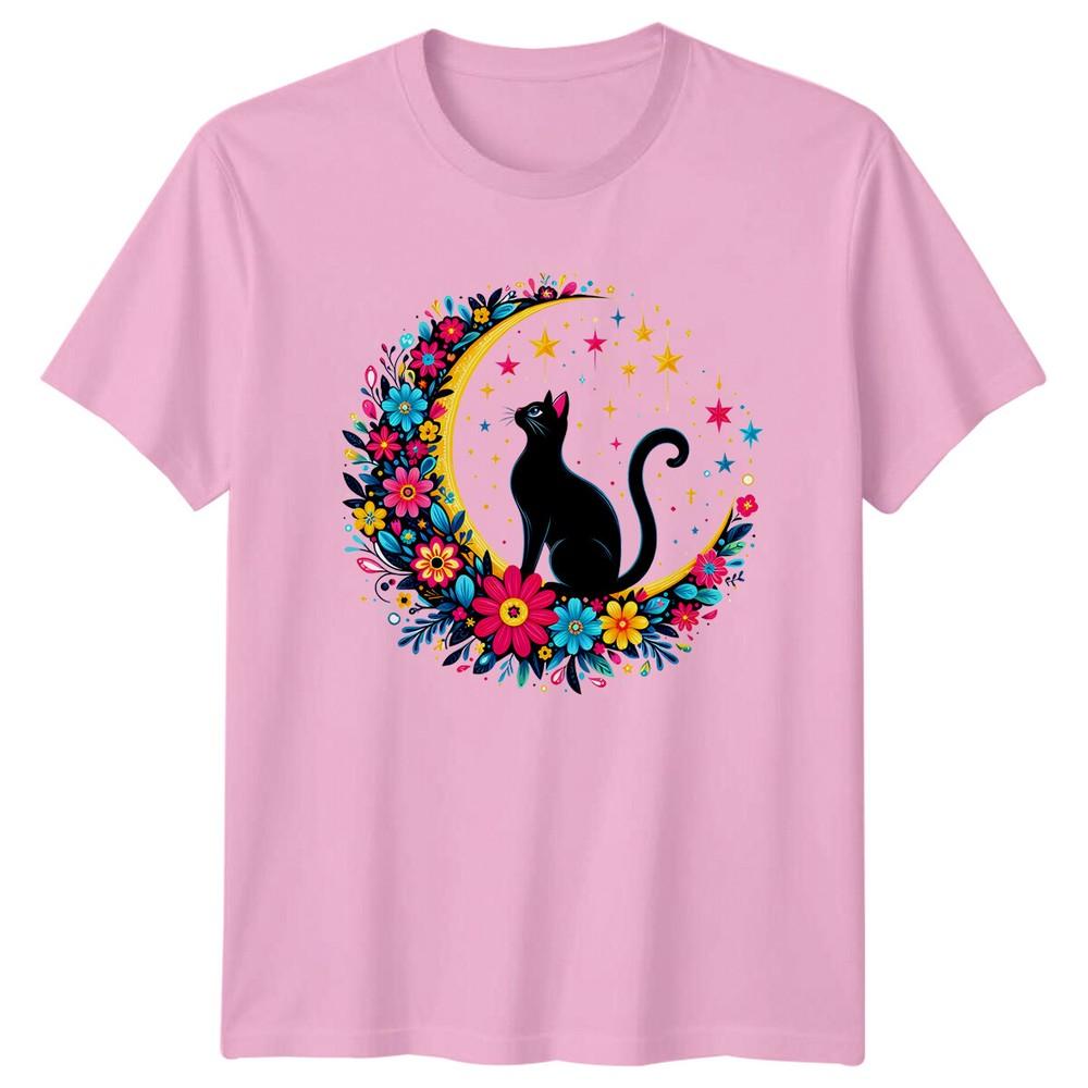 Cat On Moon TShirt Celestial Magic Floral Kitten Tee