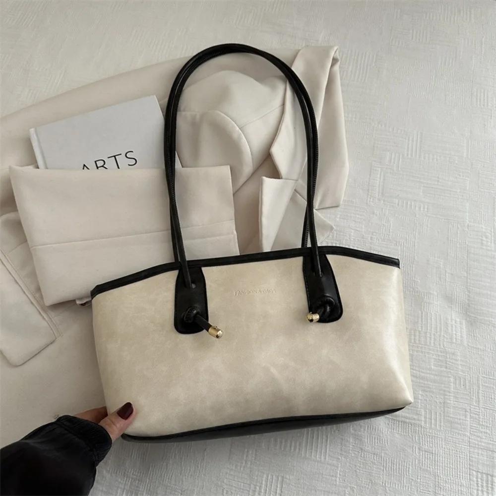 Y2K Trend PU Leather Work Shoulder Bag Large Capacity Simple Female Crossbody Bag Solid Color Commuting Bag Women Female