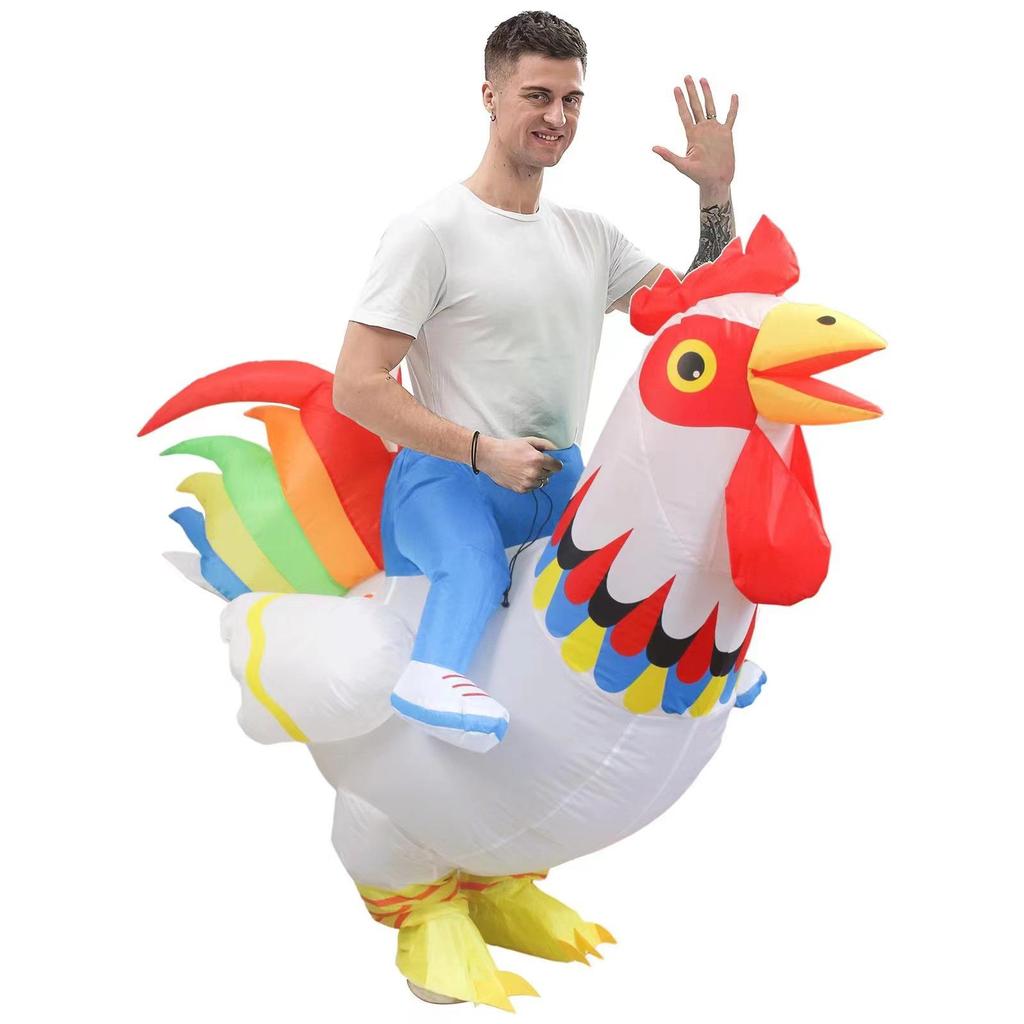 Colorful Feather Rooster Inflatable Costume - Children's Day Mascot Outfit for Outdoor Walking Performance