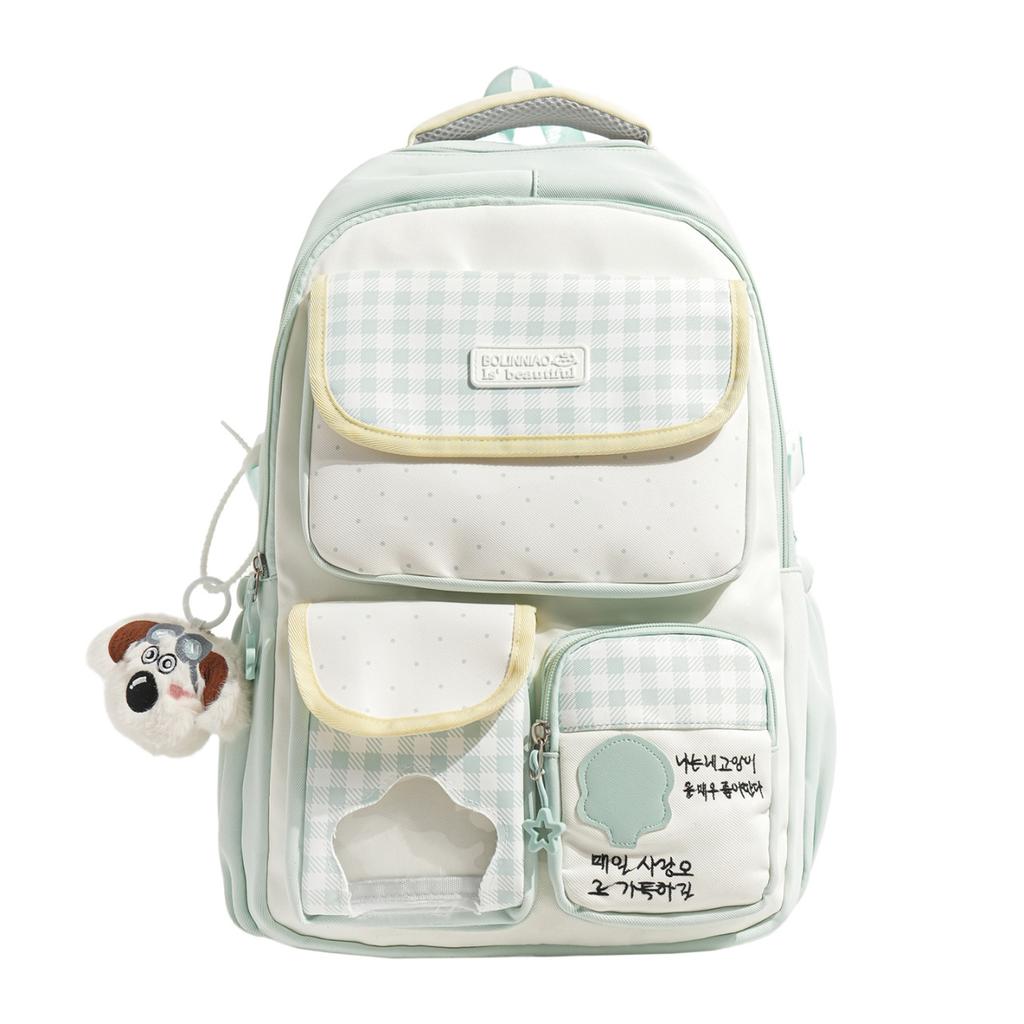 Schoolbag Cute Plaid Backpack Fifth and Sixth Grade Female Student School Bag Large Capacity Lightweight Backpack Middle School Campus Backpack