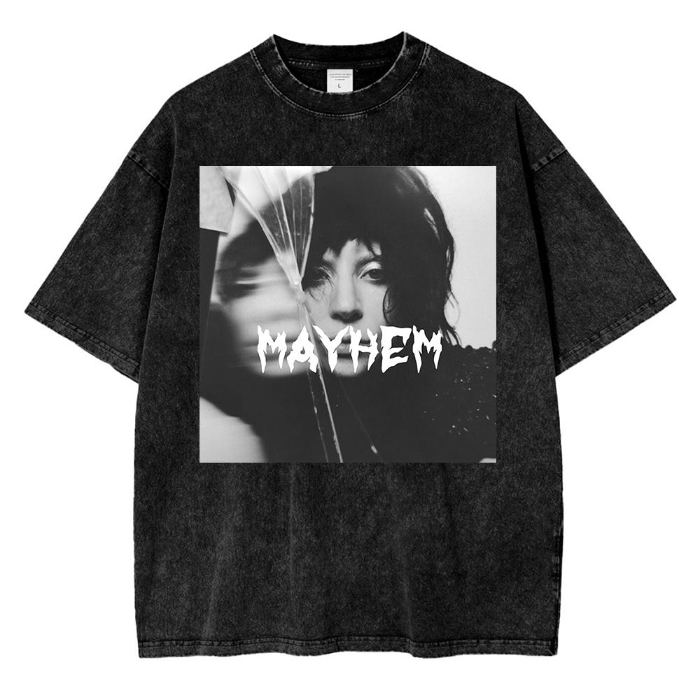 Vintage Prané Dámské Lady Gaga The Mayhem Ball Tour Tričko Módní Pánské/Dámské Estetické Vysoká Kvalita Kyselý Wash 100% Bavlna Trička