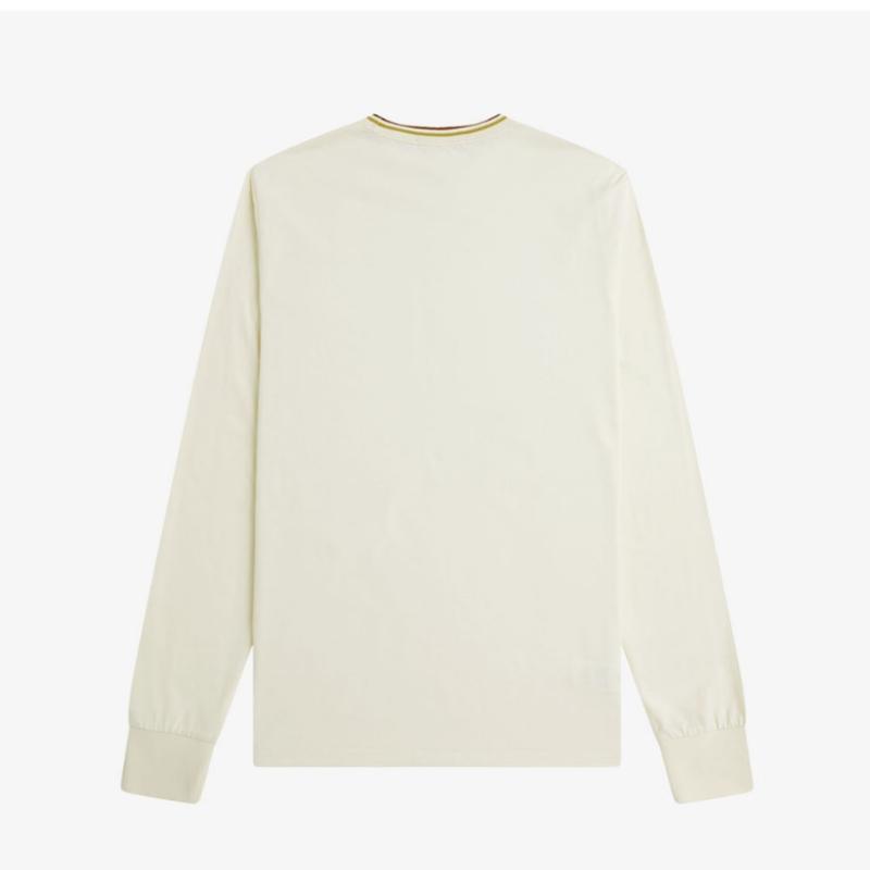 Fred Perry Long Sleeve Twin Tip T shirT Ecru Honeycomb Marmalade Afpm2439602 X01